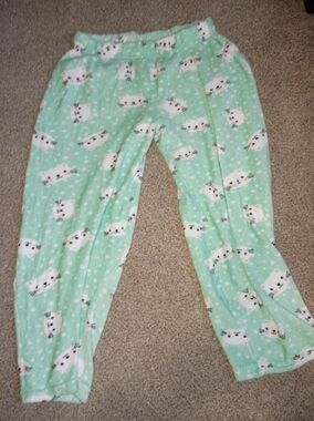 Women's Mint Green Cat Print Pajama Pants
